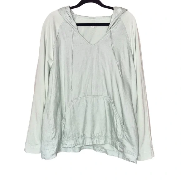 J Jill Linen Cotton Hooded Sweatshirt Light Green Size L Heavy weight Athleisure - Picture 1 of 14